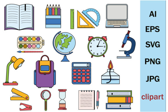 School Supplies Clipart: Graphics for Crafts & Brands